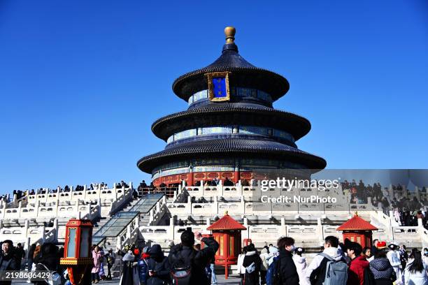 Tourists visit the Temple of Heaven Park in Beijing, China, on February 12, 2025.