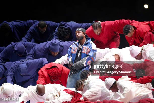 Kendrick Lamar performs onstage during Apple Music Super Bowl LIX Halftime Show at Caesars Superdome on February 09, 2025 in New Orleans, Louisiana.