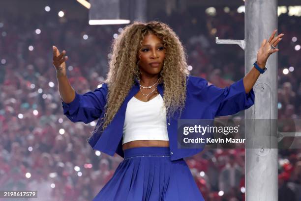 Serena Williams performs during the Apple Music Super Bowl LIX Halftime Show at Caesars Superdome on February 09, 2025 in New Orleans, Louisiana.
