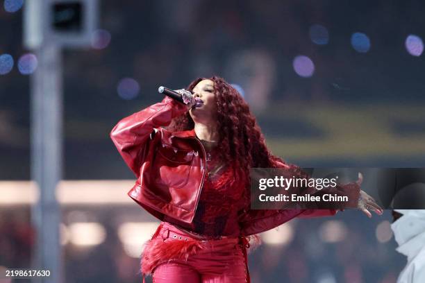 Performs onstage during Apple Music Super Bowl LIX Halftime Show at Caesars Superdome on February 09, 2025 in New Orleans, Louisiana.