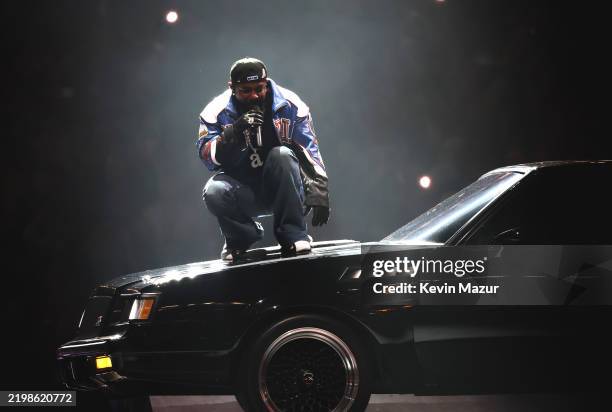 Kendrick Lamar performs during the Apple Music Super Bowl LIX Halftime Show at Caesars Superdome on February 09, 2025 in New Orleans, Louisiana.
