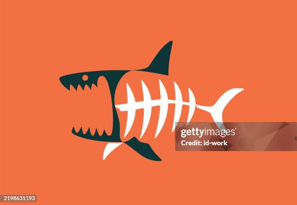 angry shark bone icon - shark stock illustrations