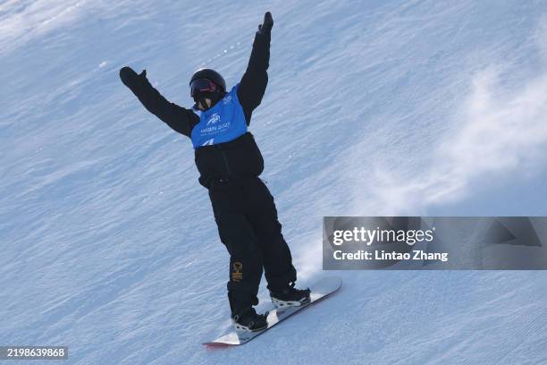 Yang Wenlong of China competes during the Men's Snowboard BA Final on day 4 of the 9th Asian Winter Games in Yabuli on February 10, 2025 in Harbin,...