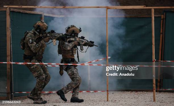 Military personnel take part in the NATO Steadfast Dart - 2025 military drill near the village of Tsrancha some 140 kilometers of capital Sofia,...