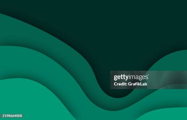 green abstract waves background design with gradient layers - 3d objects balance stock illustrations