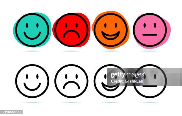 hand drawn retro smiley emoji illustration - negative trend icon stock illustrations