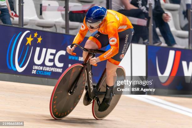 Hetty van de Wouw of the Netherlands during Day Two of the 2025 UEC Track Elite European Championship at Circuit Zolder on February 13, 2025 in...