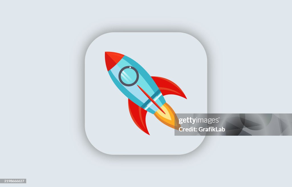 Modern rocket icon app design, focused on technology and speed