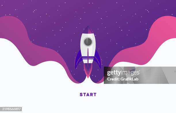 modern rocket launch illustration with start text - ship launch stock illustrations