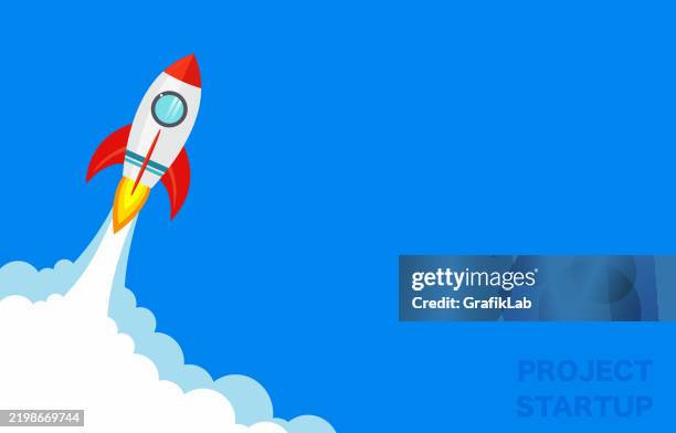 rocket illustration symbolizing business launch and innovation - new launch icon stock illustrations