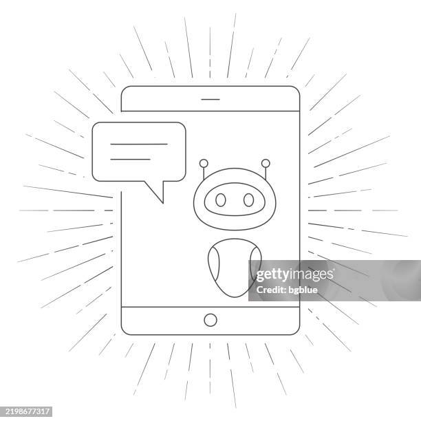 tablet pc with chatbot. line icon with sunbursts on white background - using tablet isolated stock illustrations