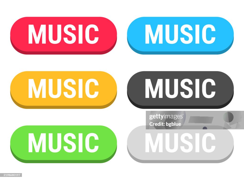 Color Button Music Music Colorful 3d Click Web Buttons On Blank Background High-Res Vector ...