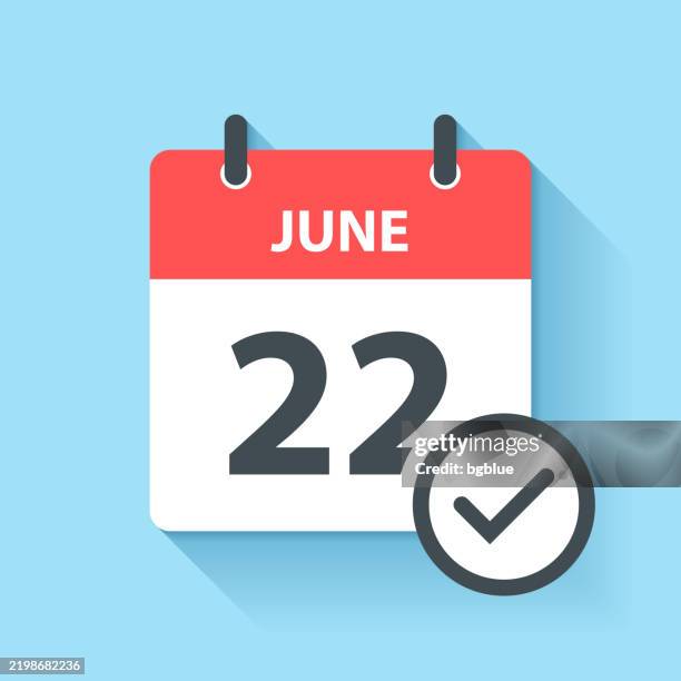 june 22 - daily calendar icon in flat design style - june stock illustrations