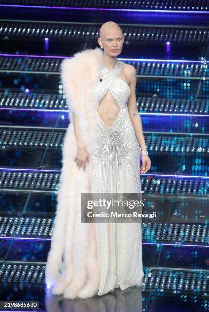 L Bianca Balti during the second night of the 75th Sanremo Italian Song Festival, at the Ariston theatre in Sanremo,.
