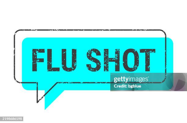 flu shot - blue grunge speech bubble on blank background - rectangle logo design stock illustrations