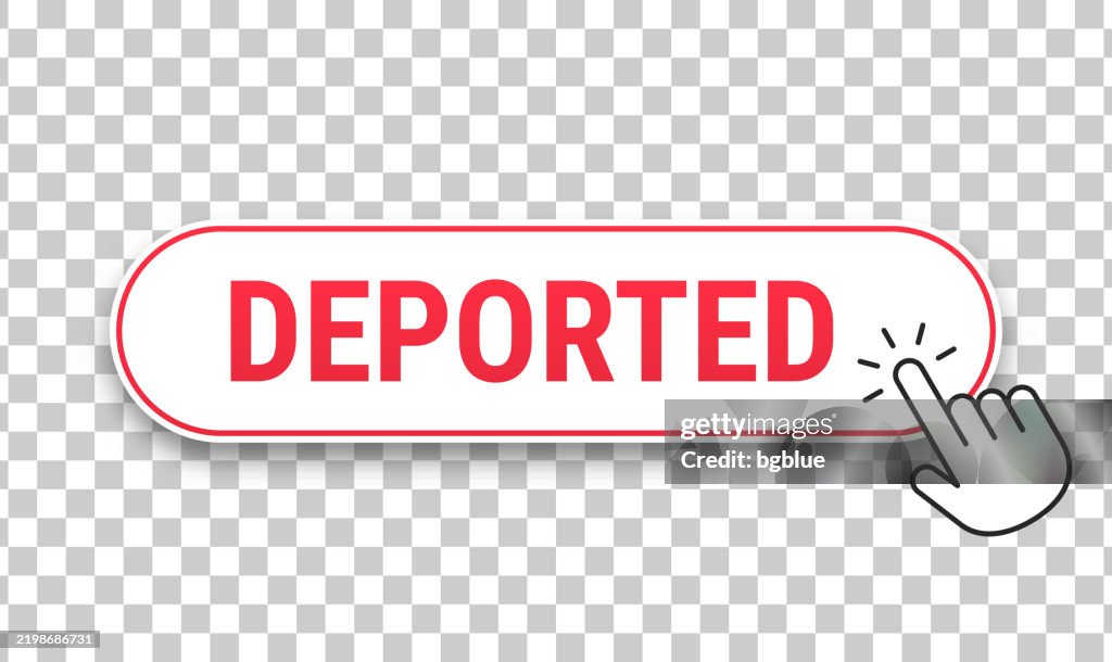 Deported - 3D click web button with hand cursor on blank background