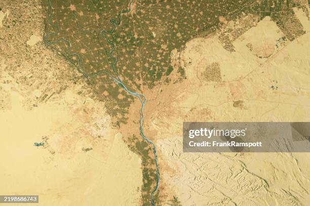 cairo satellite topographic map 3d render true color - rio nilo imagens e fotografias de stock