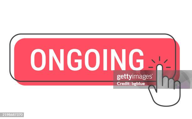 ongoing - click button with hand cursor on white background - pointer finger on white stock illustrations