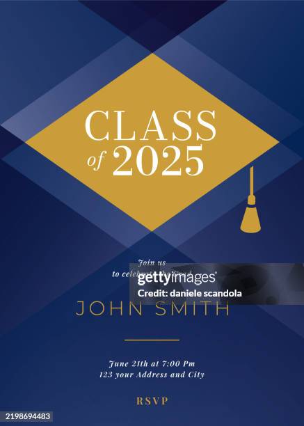 illustrazioni stock, clip art, cartoni animati e icone di tendenza di modello di progettazione dell'invito alla classe della classe della festa di laurea del 2025. - diplomazia