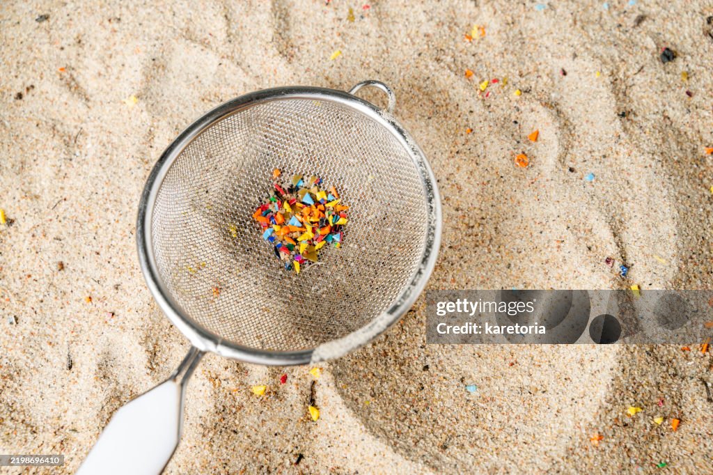 Filtered Simple Microplastic Sand Sieve Filled With Microplastic Particles After Sieving Beach Sand High ...
