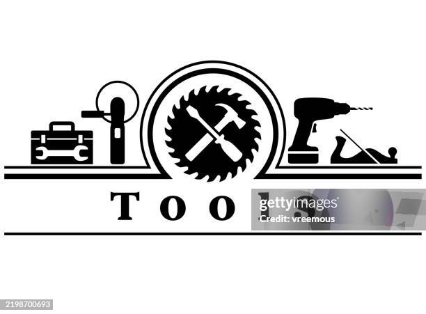 ilustraciones, imágenes clip art, dibujos animados e iconos de stock de letrero de pancarta de herramientas de trabajo - martillo herramienta de mano
