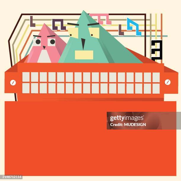 happy carnival, colorful notes background with cartoon characters, harmonica illustration - eclectic stock illustrations