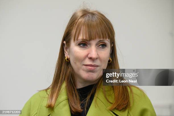 Deputy Prime Minister Angela Rayner speaks with volunteers in the community kitchen at the Newquay Orchard on February 10, 2025 in Newquay, England....