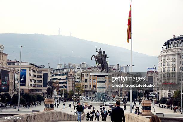 macedonia square in skopje - skopje stock pictures, royalty-free photos & images