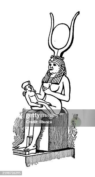 ilustrações de stock, clip art, desenhos animados e ícones de egyptian goddess isis, nursing horus, or harpocrates - deus egípcio