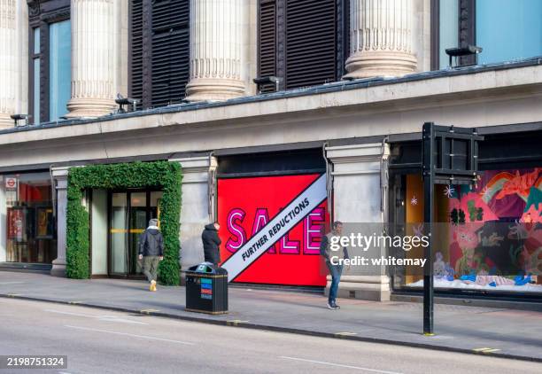 selfridge's sale poster in orchard street - sidewalk sale stock pictures, royalty-free photos & images