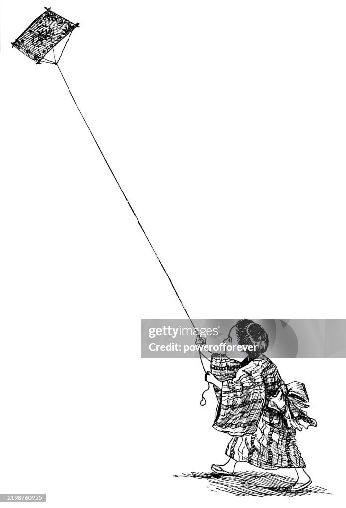 Japanese Boy Flying a Kite - 19th Century
