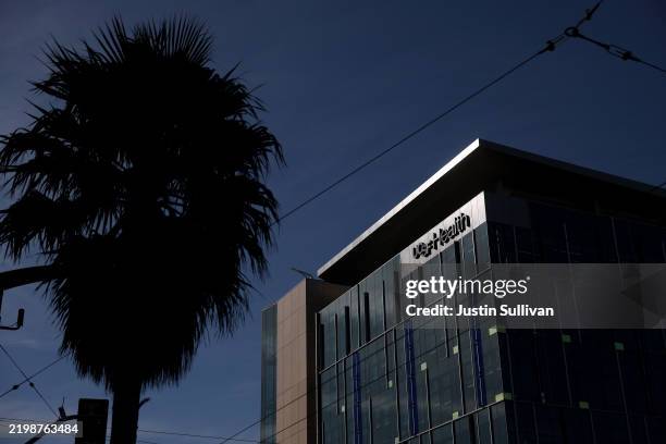 Signage on the exterior of a building at the UCSF Mission Bay campus is seen on February 10, 2025 in San Francisco, California. The Trump...