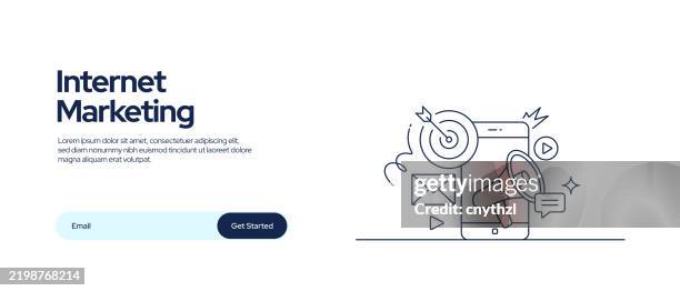 internet-marketing-bezogene konzeptionelle vektorillustration. verbindung, kunden, zielgruppe, viral, botschaft. - digitales marketing stock-grafiken, -clipart, -cartoons und -symbole