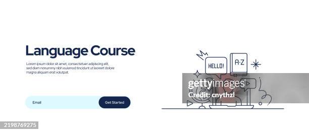language courses related design with line icons. simple outline symbol icons. e-learning, mobile app, teacher, foreign language, dictionary. - english foreign language teacher stock illustrations