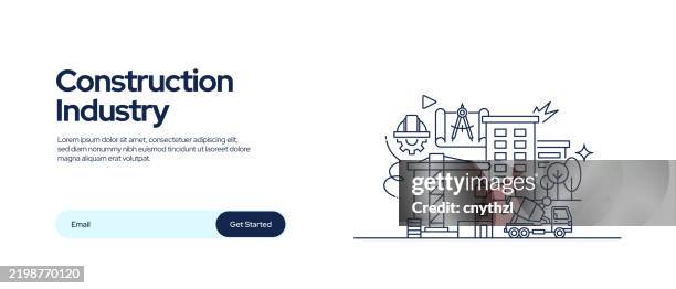 vector set of illustration construction industry concept. line art style background design for web page, banner, poster, print etc. vector illustration. - website under construction stock illustrations