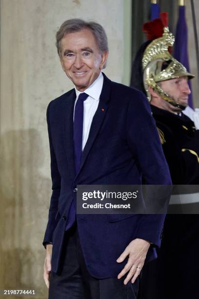 Of LVMH, Bernard Arnault arrives to attend a dinner with World leaders and businessmen on the sideline of the Artificial Intelligence Action Summit...