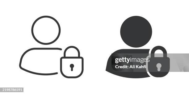 account protection thin line and glyph solid icon. editable stroke and perfect pixel isolated on transparent background - computer login stock illustrations