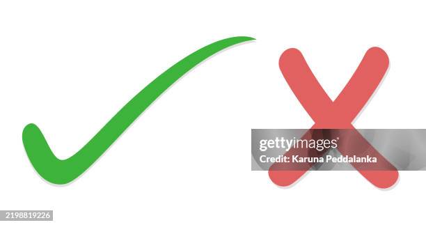 green check mark and red x symbols on white background - explanation mark vector stock illustrations