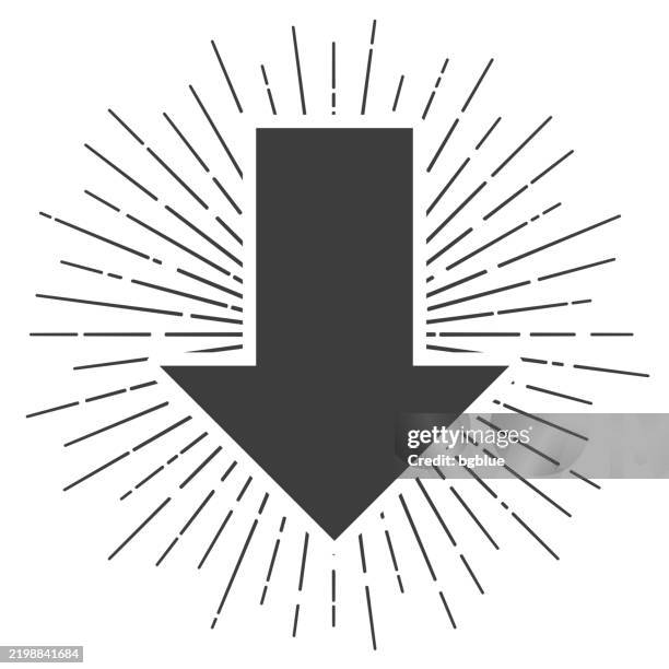 down arrow. icon with sunbursts on white background - pointing down white background stock illustrations