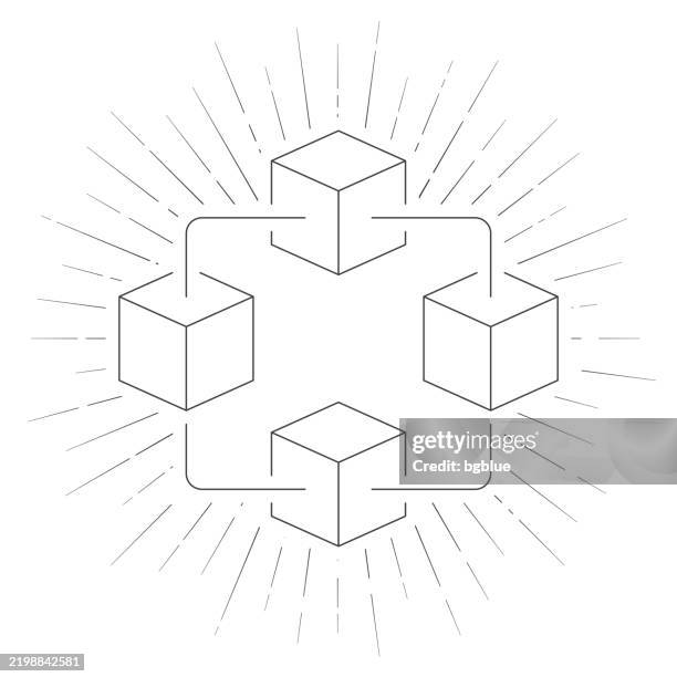 blockchain technology. line icon with sunbursts on white background - sol server stock illustrations