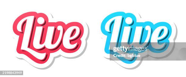 live - 3d text in red and blue on white background - streamer stock illustrations