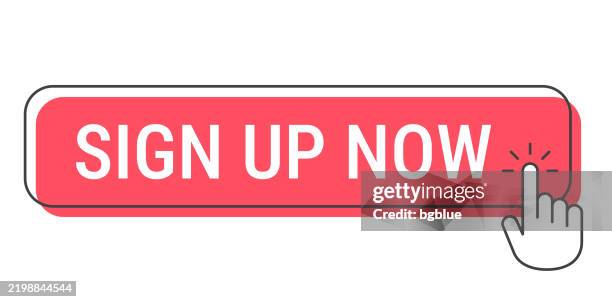 sign up now - click button with hand cursor on white background - subscribe button stock illustrations
