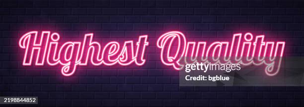 highest quality - glowing neon text on brick wall background - highest quality stock illustrations