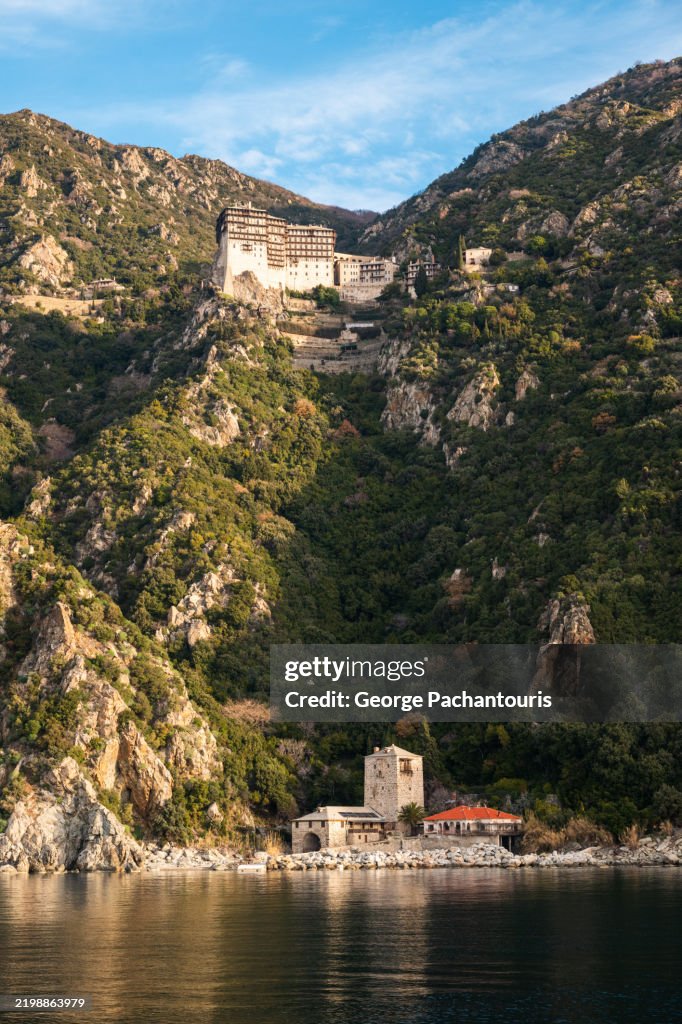Simonopetra monastery perched on mount Athos cliffs