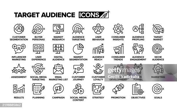 target audience line icon set. group of object. customer, marketing. - community development stock illustrations