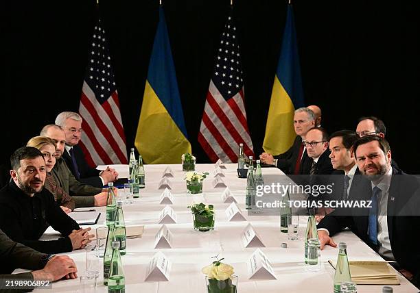 Vice President JD Vance , US Secretary of State Marco Rubio and Ukrainian President Volodymyr Zelensky meet on the sidelines of the 61st Munich...