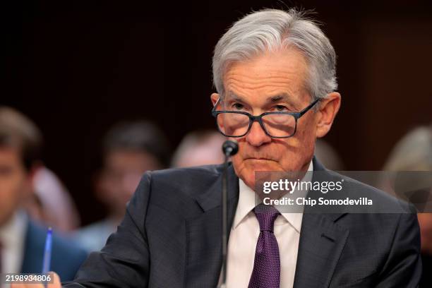 Federal Reserve Chair Jerome Powell testifies before the Senate Banking Committee in the Hart Senate Office Building on Capitol Hill on February 11,...