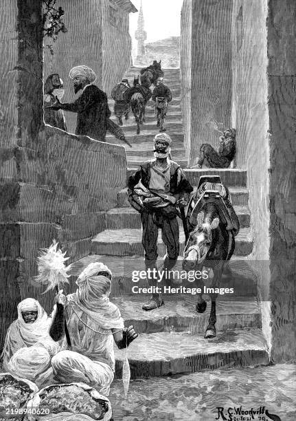 A street scene in Scutari, 1880. 'Scutari...is the capital of the Pashalik of Northern Albania...perched on broken rising ground, is the cattle...