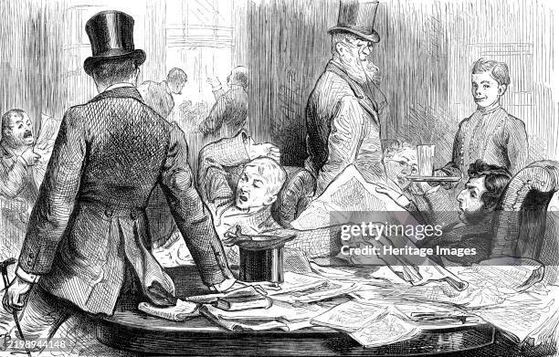When he died, some men at his club put down the paper which announced his decease with a yawn..., 1880. Illustration to a short story. 'Mr. Richard...
