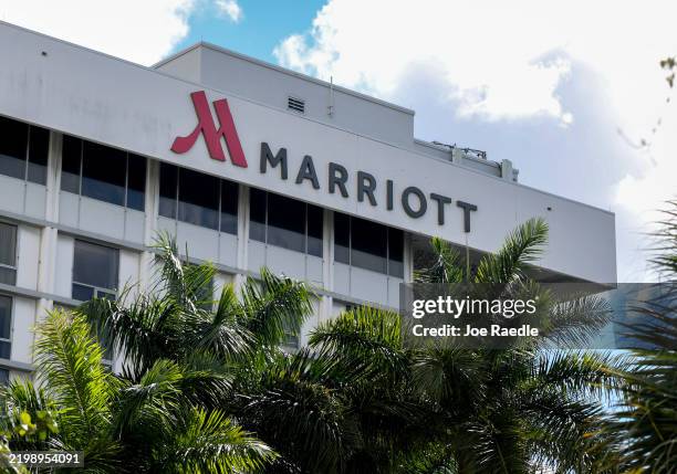 The exterior of a Marriott hotel is seen on February 11, 2025 in Miami, Florida. Marriott International, Inc. Reported fourth-quarter and full-year...